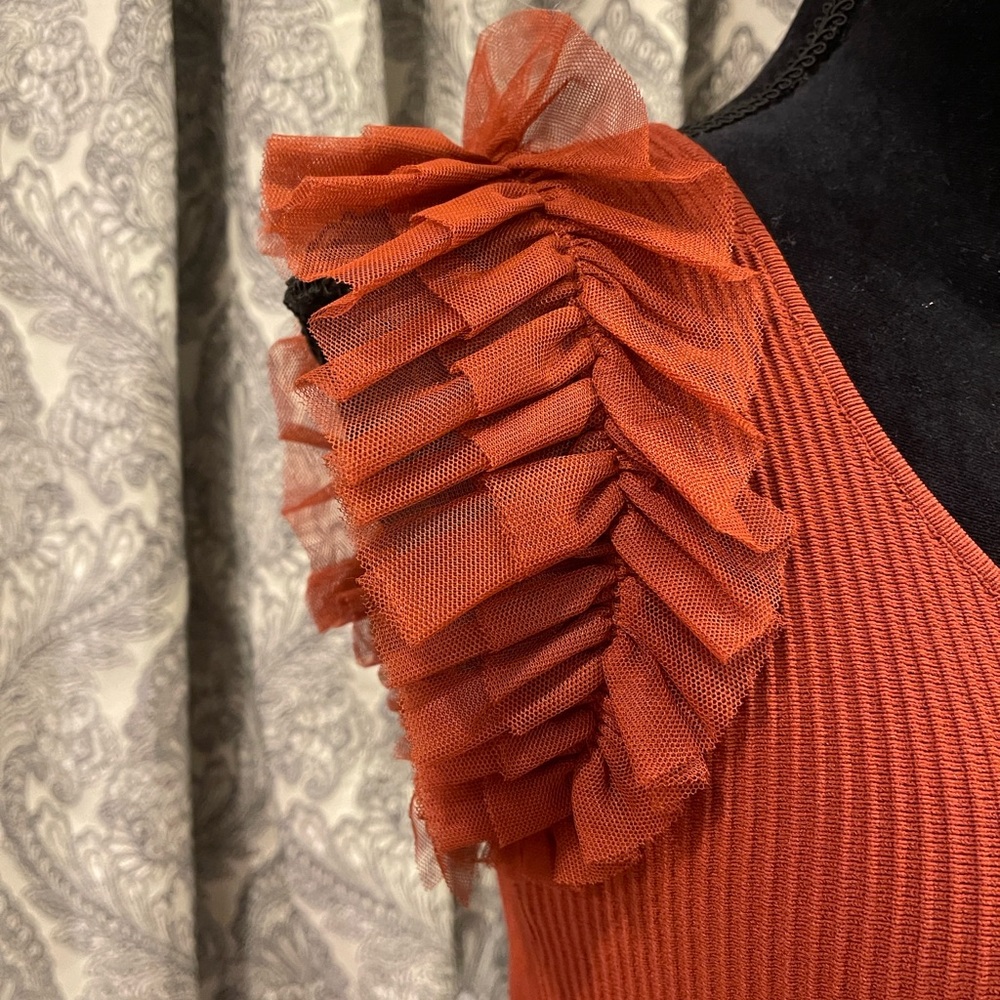 Anthropologie Bailey 44 RUST TULLE CAP SLEEVE RIBBED TOP FALL COLORS - Picture 5 of 10